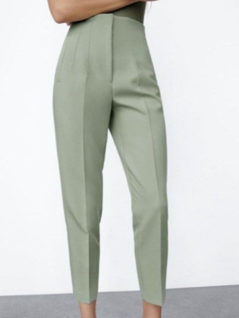 Zara High-Waist Tailored Tapered Pants - Sage Mint